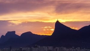 Christ the Redeemer at sunset, Rio de Janeiro, Brazil