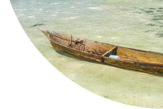 Wooden boat in shallow water in Borneo