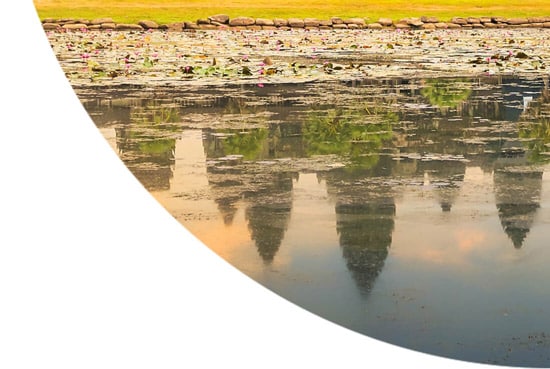 Reflection of old buildings, Cambodia