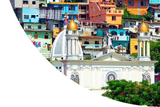 Colourful houses and church, Ecuador