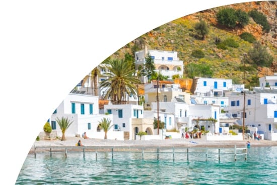 Houses on the shore of the sea in Greece