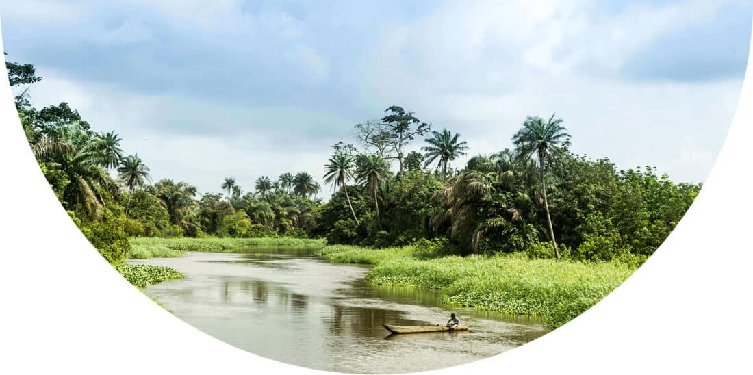 Boat on a river in Ivory Coast