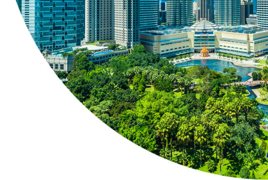 Trees and the foot of skyscrapers, Kuala Lumpur, Malaysia