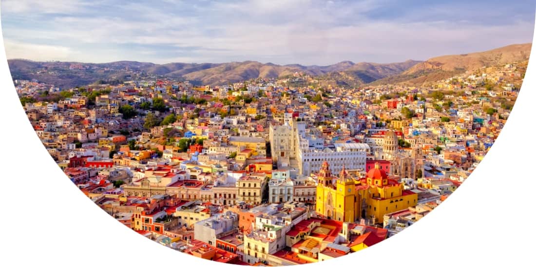 Panoramic photograph of colourful city in Mexico