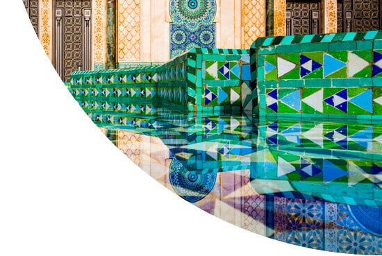 Reflection of a mosque in Morocco