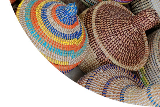Wicker baskets displayed on the way to Dakar, Senegal