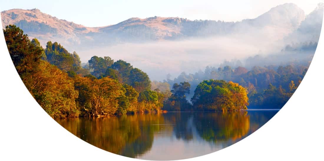 Trees reflected by a lake in Mlilwane Wildlife Sanctuary, Swaziland