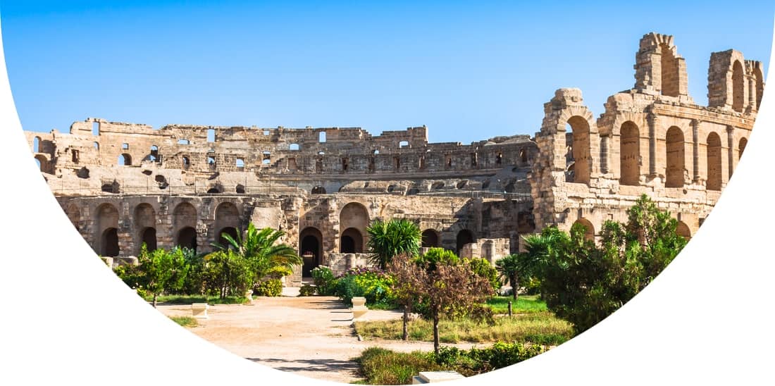 Ruins of ancient colosseum El Jem in Tunisia