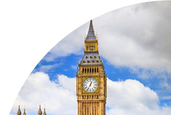 Big Ben against a blue, clouded sky, London, UK