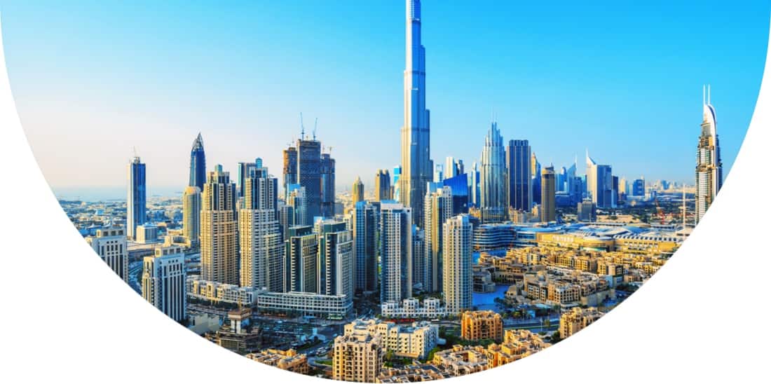 Dubai skyline in UAE