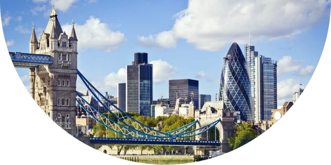 Financial district and Tower Bridge, London, Uk