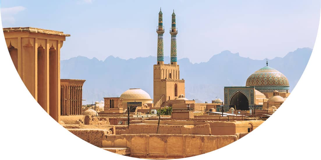 Panoramic photograph of a mosque in the Middle East