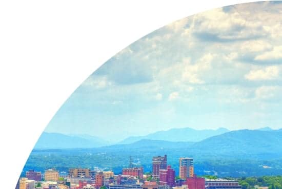 Panoramic skyline of North Carolina in America, against Blue Ridge Mountains